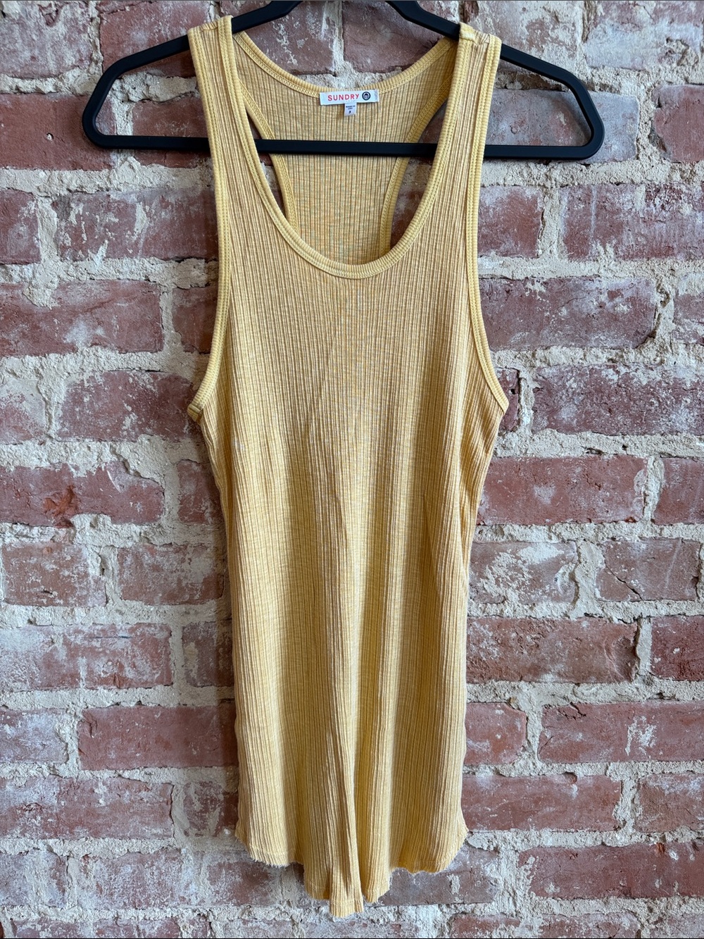 Sundry Ribbed Scoop Neck Tank in Yellow